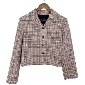 Theory Patch Crop Jacket Pink Multicolor Tweed Blazer Size 8 NWT Preppy Chic